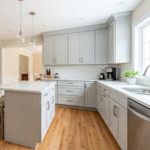 Is Cabinet Refinishing Worth It in Bedford, NH? 4 newly refinished light gray cabinetry